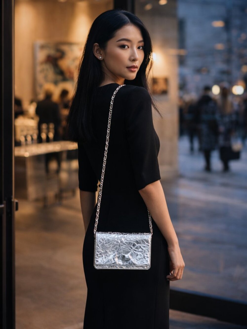 🖤 Maison Margiela Broken Mirror Wallet on Chain, Silver, Large